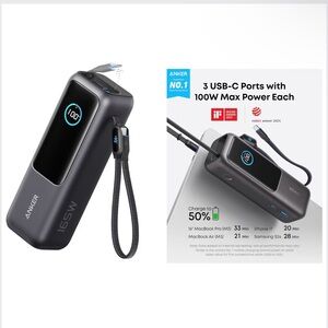 Anker Laptop Power Bank, 25,000mAh Portable Charger with Triple 100W USB-C Ports